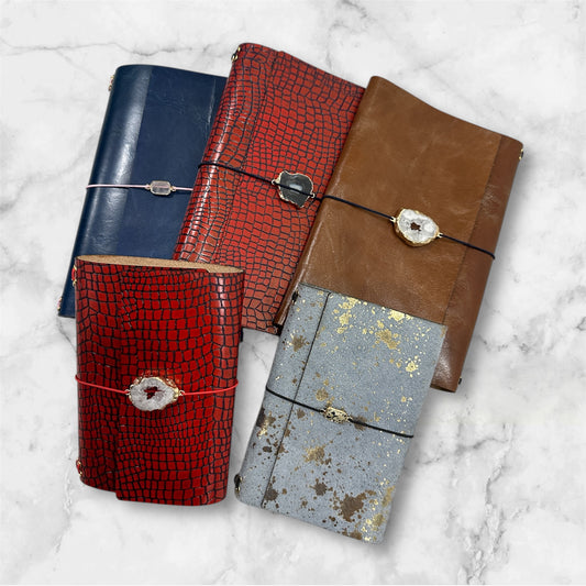 Tri Fold Leather Journal Cover w/ Charms